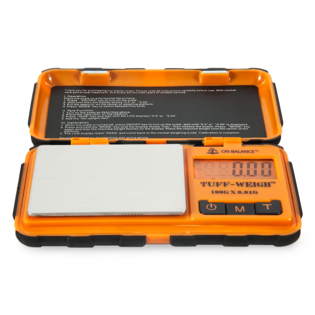 Tuff-Weigh 100 mini weegschaal oranje 0.01 gram van On Balance Nauwkeurig wiet afwegen met Tuff-Weigh 100 precisie weegschaal oranje 0.01 gram van On Balance
