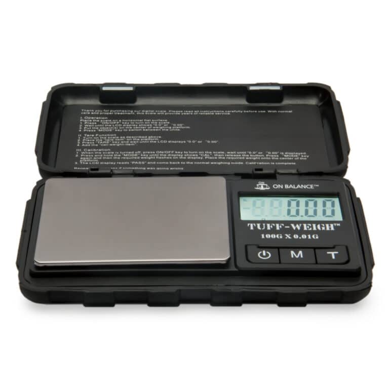 Nauwkeurig wiet afwegen met Tuff-Weigh 100 precisie weegschaal zwart 0.01 gram van On Balance