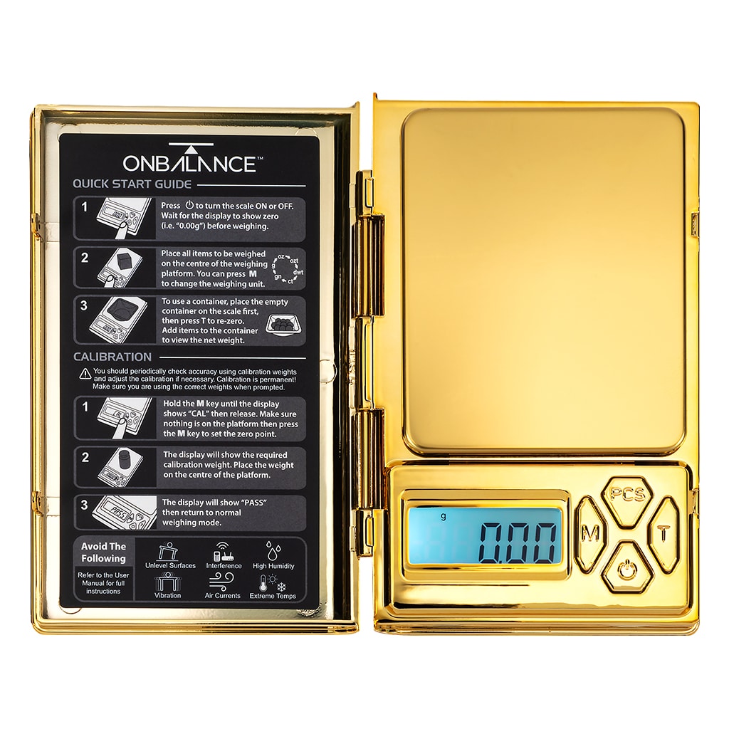Shine wiet weegschaal goud 0.1 gram van On Balance Weegschalen Shine digitale weegschaal goud 0.1 gram van On Balance Weegschalen met verlicht display