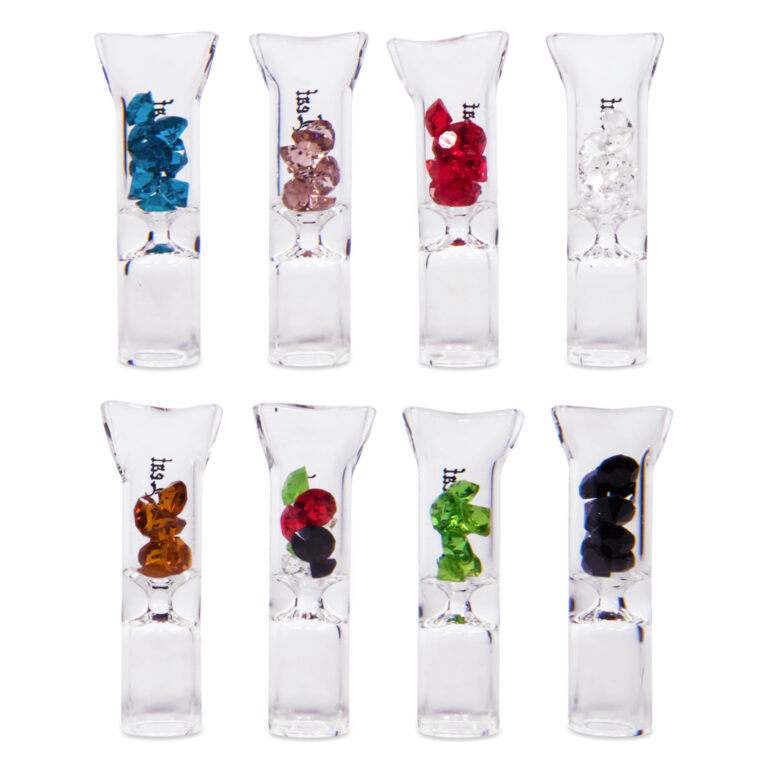 Glazen filter tips in verschillende kleuren