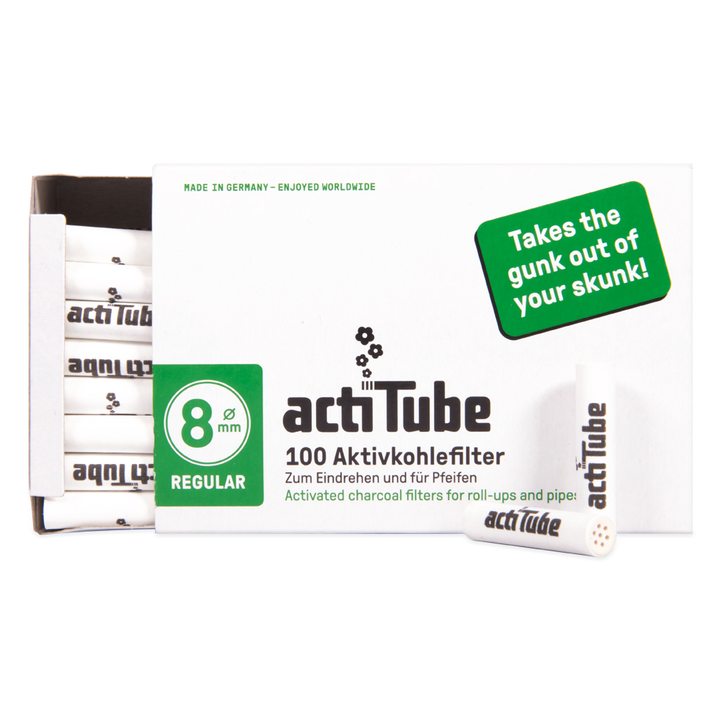 Actieve kool filters (ActiTube) 8mm 100 stuks Actieve koolstof filtertips van ActiTube 8mm in een doosje