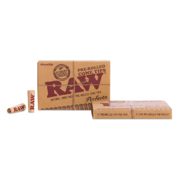 RAW voorgedraaide conische filtertips in een doosje