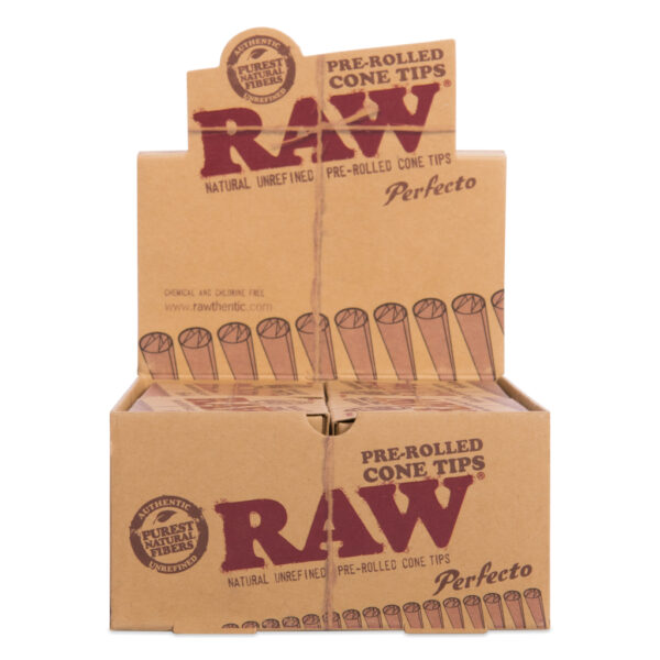 RAW voorgedraaide conische filtertipjes in een display doos