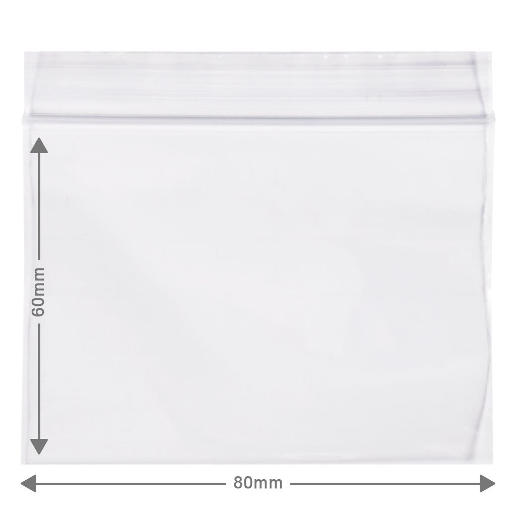Gripzakjes 80x60mm 50µ 100 stuks Kleine hersluitbare zakjes, ook wel ziplock zakjes genoemd hebben een afmeting van 8x6cm