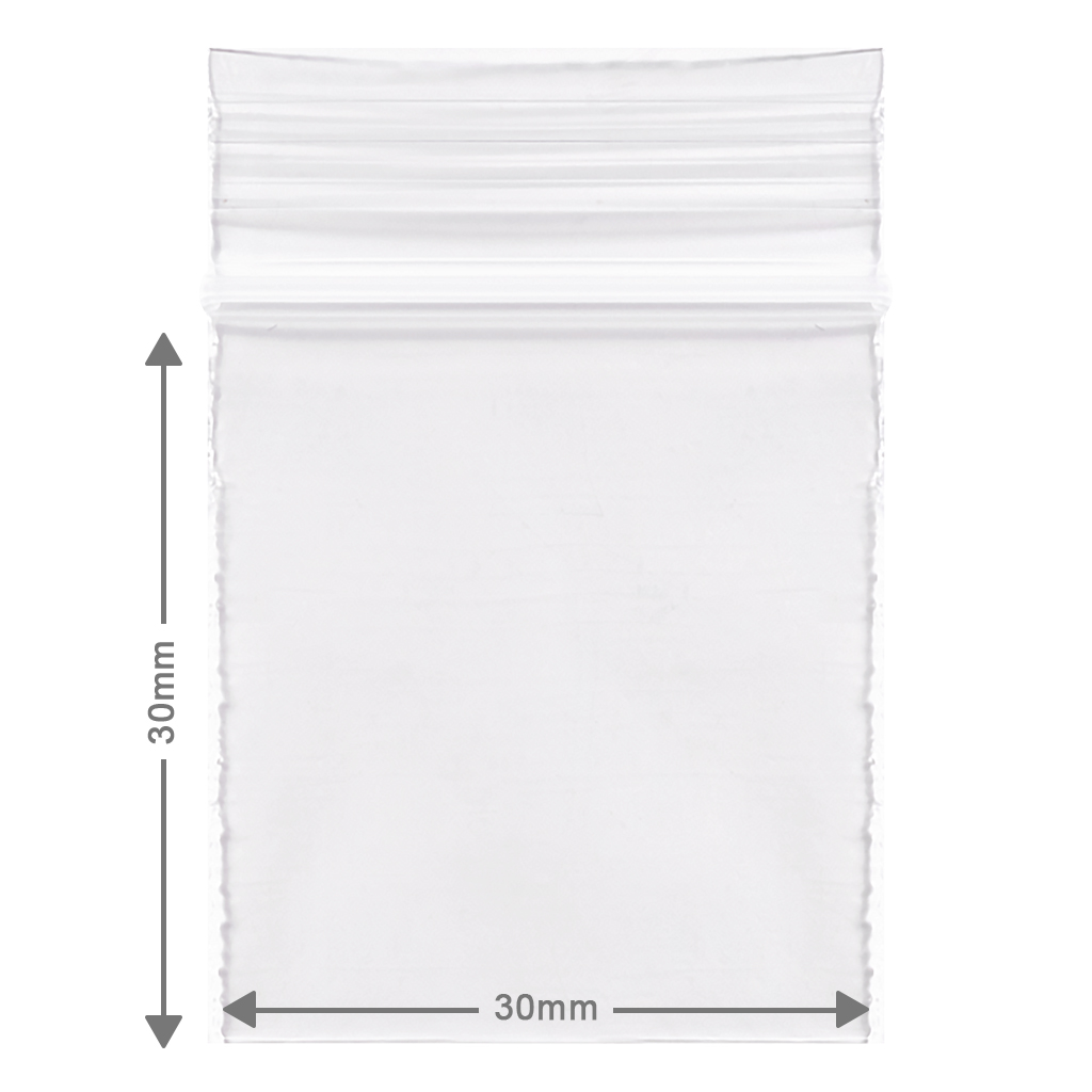 Kleine ziplock zakjes 30x30mm 50µ 100 stuks Kleine ziplock bags, ook wel gripzakjes genoemd met een afmeting van 3x3cm