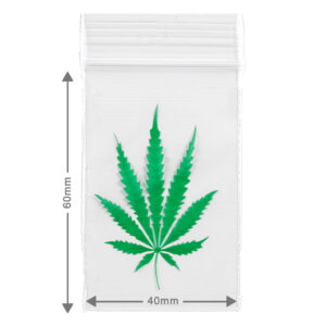Kleine gripzakjes met groen wietblad, ook ziplock bags genoemd met een afmeting van 4x6cm