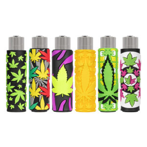 Herbruikbare Clipper aansteker in een pvc hoes met Weed Fun print