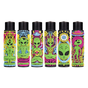 Herbruikbare, grappige Clipper aansteker in een pvc hoes met Trippy Alien print