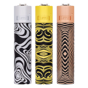 Clipper metalen aanstekers met Psychodelic Nightmare print met een gouden, zilveren of koper kleur psychedelisch patroon