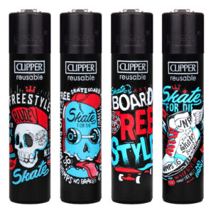 Navulbare, grappige Micro aansteker van Clipper met Skate or Die print