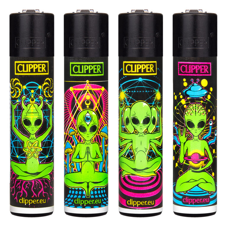 Navulbare, grappige aansteker van Clipper met Trippy Aliens print