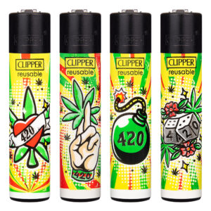 Clipper navulbare aansteker met 420 Tattoo print met wietblad in rasta kleuren