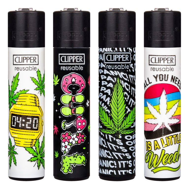 Navulbare, grappige aansteker van Clipper met Weed Time print met wietblad