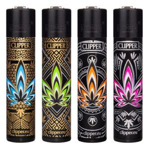 Clipper navulbare aansteker met Leaves #34 print met wietblad in een goud en zilver patroon