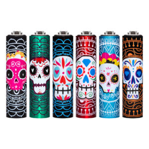 Herbruikbare Clipper Micro aansteker in een hoes van metaal met Mexican Life print