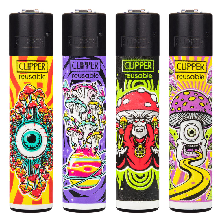 Navulbare, grappige aansteker van Clipper met Shrooms #10 print met paddo's