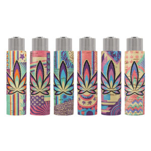 Herbruikbare Clipper aansteker in een kurk hoes met Leaves #36 print met wietblad in pastelkleuren