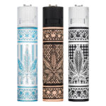 Clipper metalen aanstekers met Good Grass print met wietblad patroon in zilver, blauw, zwart en koper kleur
