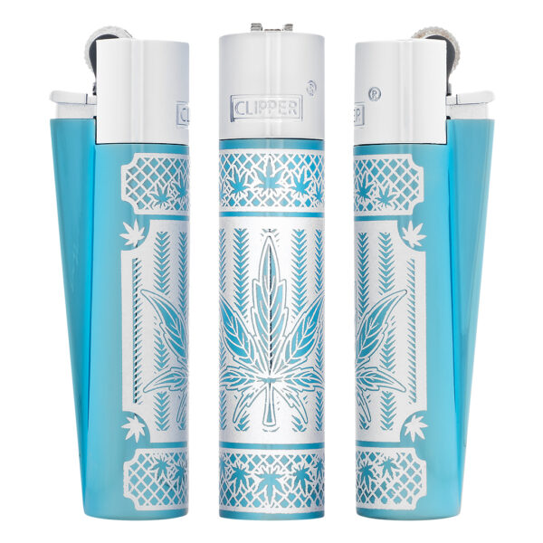 Luxe Clipper aanstekers van metaal met Good Grass print op een blauwe aanstekers