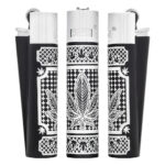 Coole metalen Clipper aanstekers met Good Grass print met zilver wietblad patroon op een zwarte aansteker
