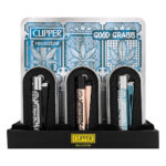 Navulbare, grappige aansteker van Clipper van metaal met Good Grass print in een luxe verpakking