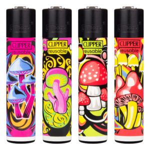 Navulbare, grappige aansteker van Clipper met Mushroom print met paddo's