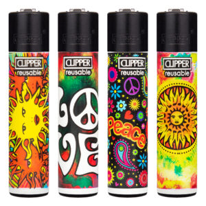 Clipper navulbare aansteker met Hippie #4 print met peace teken en zon