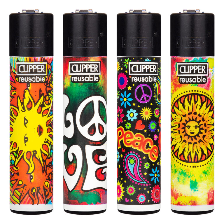 Clipper navulbare aansteker met Hippie #4 print met peace teken en zon