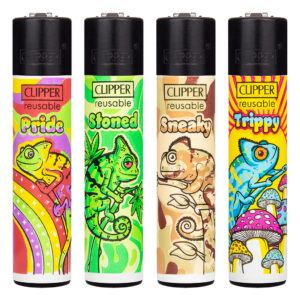 Navulbare, grappige aansteker van Clipper met Chameleon #4 print met Kameleon en statement