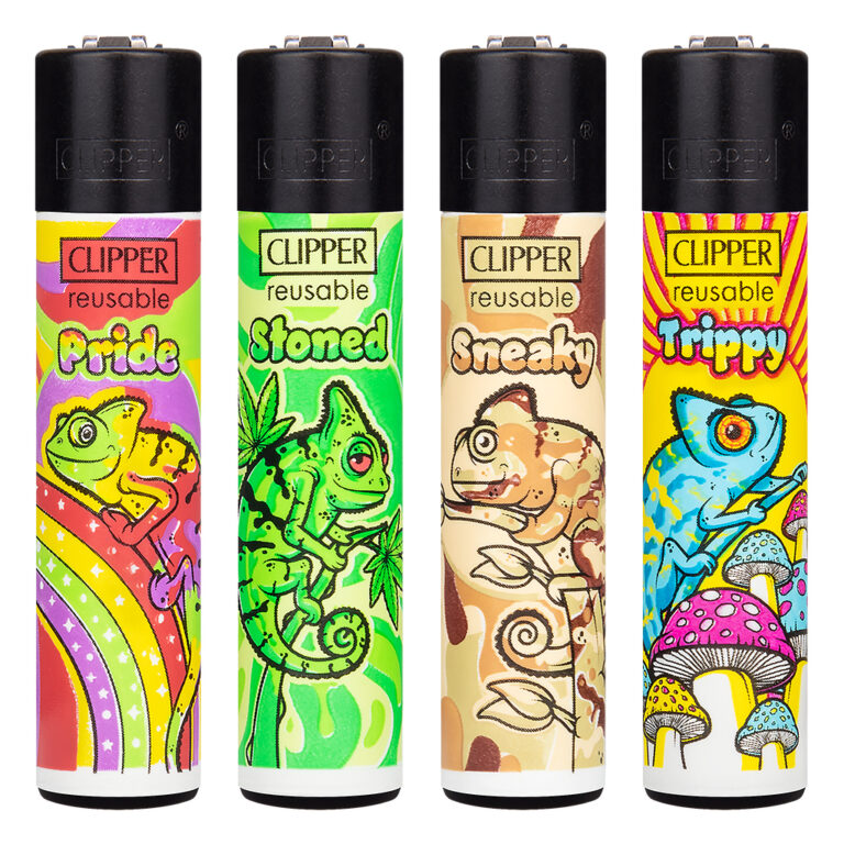 Navulbare, grappige aansteker van Clipper met Chameleon #4 print met Kameleon en statement