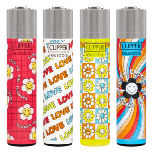 Clipper navulbare aansteker met Hippie Power print met vrijheid, blijheid, liefde en bloemen