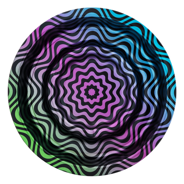 Metalen coffeeshop asbak Trippy #4 van 13cm met kleurrijk psychedelisch patroon
