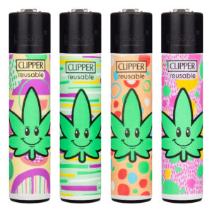 Navulbare, grappige aansteker van Clipper met Happy Leaf print met wietblad