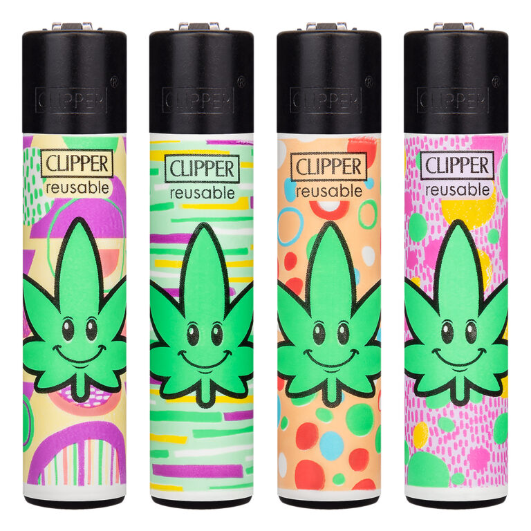 Navulbare, grappige aansteker van Clipper met Happy Leaf print met wietblad