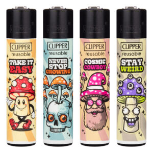 Navulbare, grappige aansteker van Clipper met Shrooms #12 print met paddo's