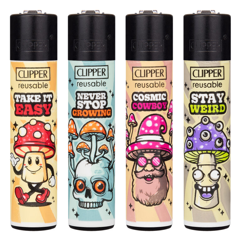 Navulbare, grappige aansteker van Clipper met Shrooms #12 print met paddo's