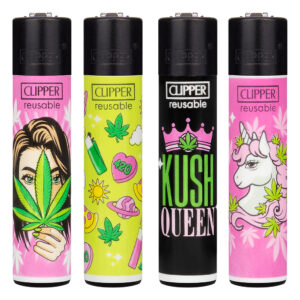 Navulbare, grappige aansteker van Clipper met 420 Girly print met wietblad