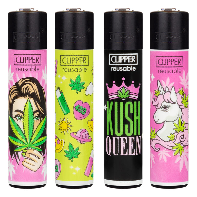 Navulbare, grappige aansteker van Clipper met 420 Girly print met wietblad