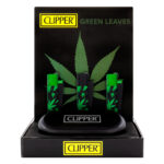 Navulbare aansteker van Clipper van metaal met Green Leaves print in een luxe blikje