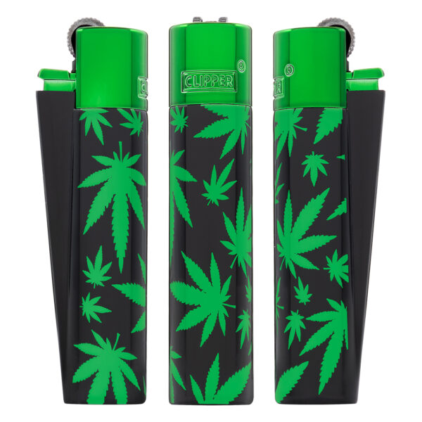 Clipper aansteker van metaal met Green Leaves print met groen wietblad patroon