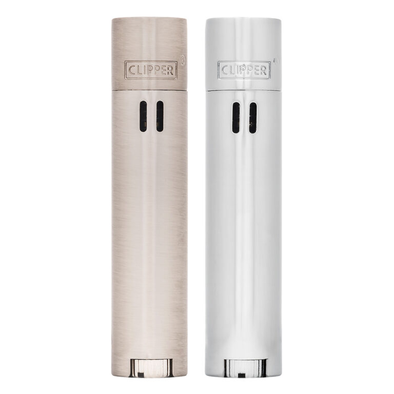 Clipper Zilver metalen stormaanstekers met matte en glanzende afwerking voor alle weersomstandigheden