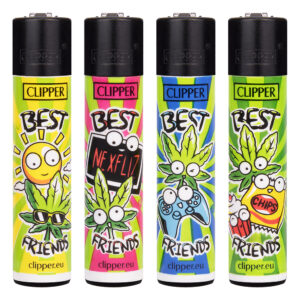 Navulbare, grappige aansteker van Clipper met Best Friend #3 print met wietblad