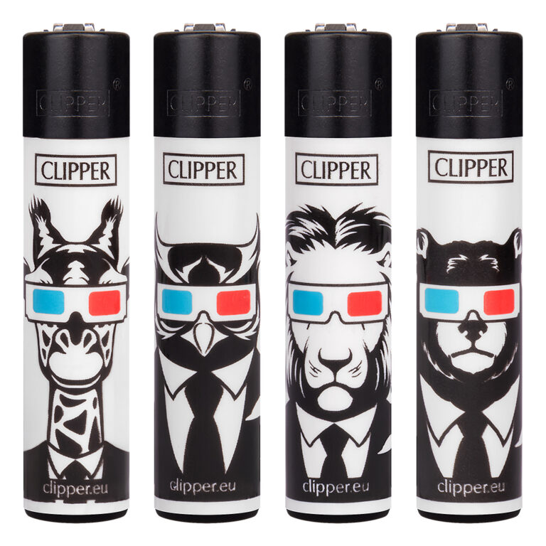 Navulbare, grappige aansteker van Clipper met 3D Animals #2 print van dieren met een 3d-bril