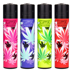Clipper navulbare aansteker met Leaves #35 print met wietblad in felle, fluor kleuren