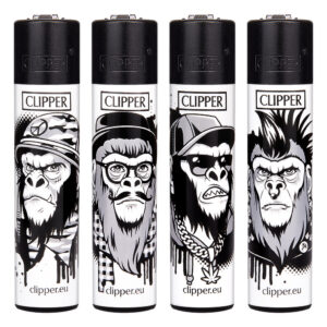 Navulbare, grappige aansteker van Clipper met Monkeys print in zwart-wit