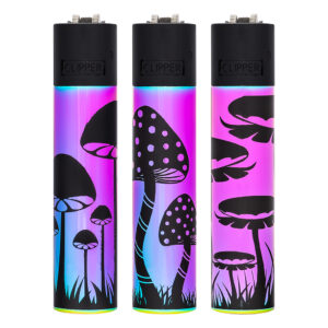 Clipper metalen aanstekers met Icy Mushrooms print met paddo's in olie kleuren