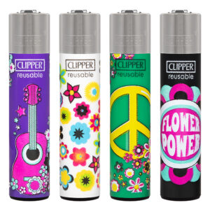 Clipper navulbare aansteker met Free Spirit #1 print met bloemen, peace teken en gitaar