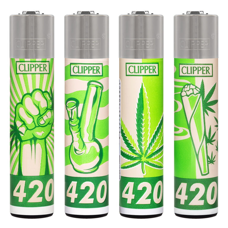 Navulbare, grappige aansteker van Clipper met 420 Collection print met wietblad voor stoners