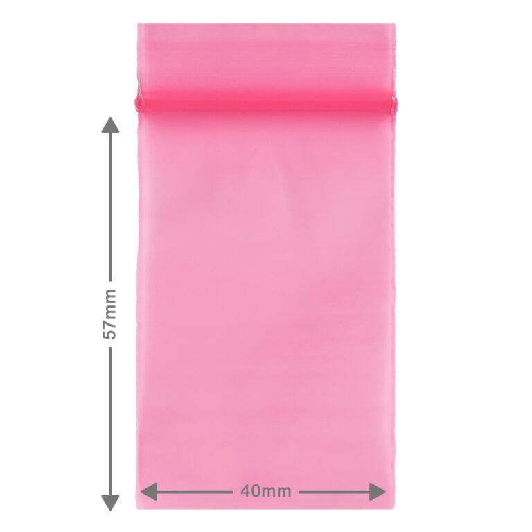 Kleine roze hersluitbare zakjes, ook ziplock bags genoemd hebben een afmeting van 4x5,7cm