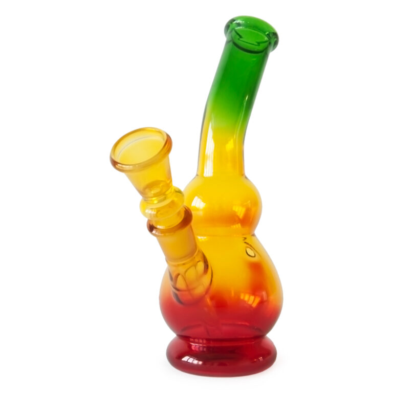 Kleine bong van glas in rasta kleuren